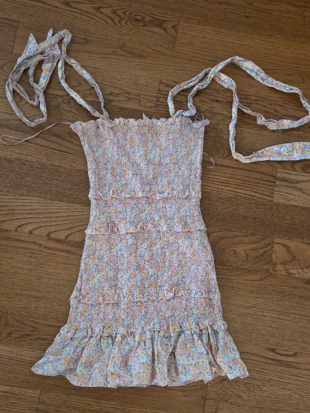 Pastel Floral Smocked Mini Dress with Tie Straps